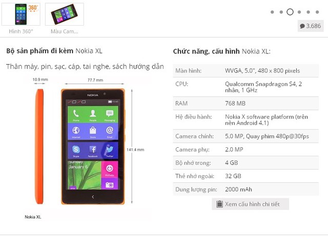 Nokia XL có giá chính thức 3,7 triệu đồng tại Việt Nam