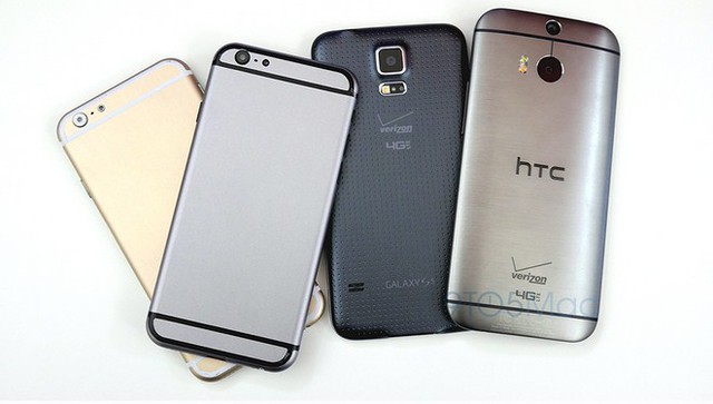 Mô hình iPhone 6 so dáng cùng HTC One M8 và Galaxy S5