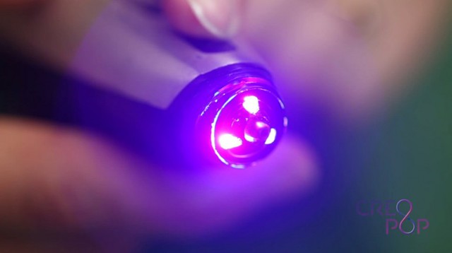 The CreoPop pen uses three UV light diodes, which are reported to be of similar strength t...