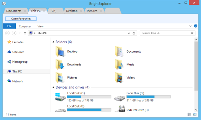 BrightExplorer - Duyệt thư mục theo tab trên Windows