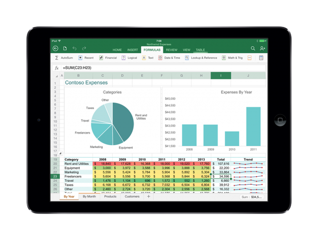 Excel for iPad. Image: Microsoft