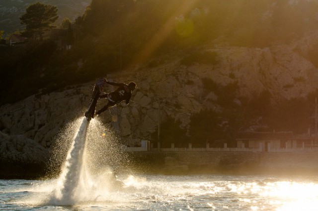 The Hoverboard by ZR features a surf board that is attached to an 18 m (59 ft)-long hose a...