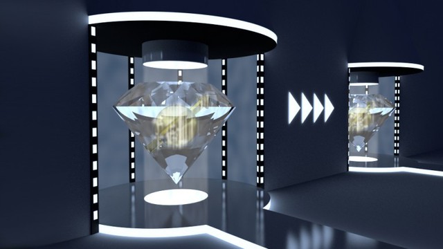 Simulated view of teleporting qubits between diamonds (Image: Hanson lab at TU Delft)