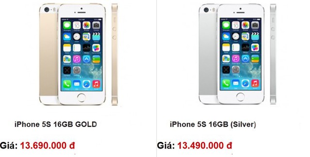 Giá iPhone 5S xách tay tại một cửa hàng ở Hà Nội.