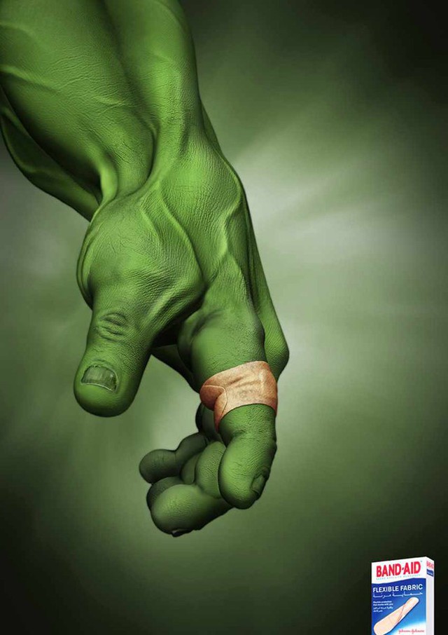 Cũng sử dụng hình ảnh siêu anh hùng, Band-Aid cho thấy ngay cả người khổng lồ xanh Hulk cũng cần đến họ.