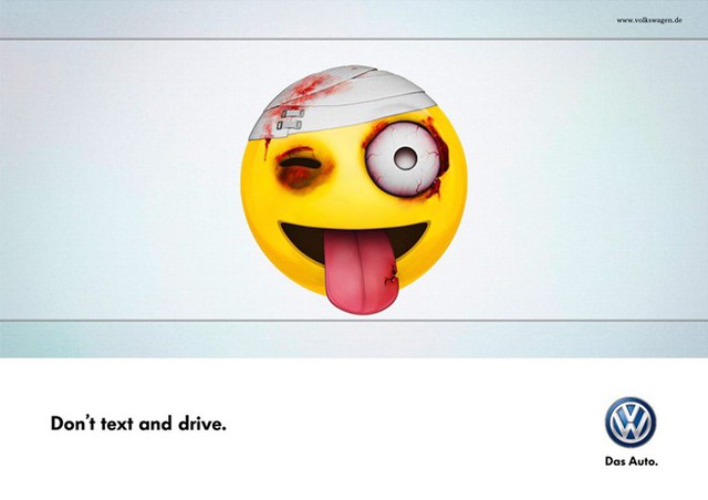 Đừng nhắn tin khi lái xe - biểu tượng (icon) mặt cười quen thuộc trong các tin nhắn được Volkswagen sử dụng rất thông minh.