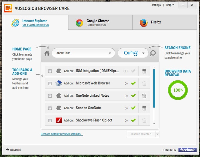 Auslogics Browser Care - Ngăn chặn việc tự cài Toolbar rác vào trình duyệt
