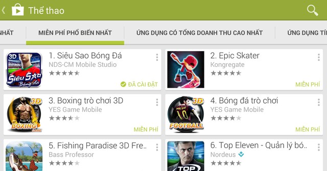 Top 1 trên bản xếp hạng trên Google Play.