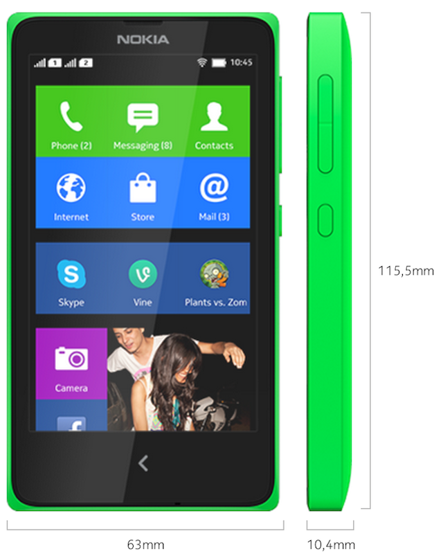 Kích thước của Nokia X (Nguồn: Nokia).