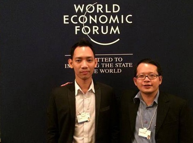 Roy Nguyễn (trái) và Khoa Phạm, hai đại diện tham dự Diễn đàn Kinh tế Thế giới khu vực Đông Á 2014 - Ảnh: Global Shapers