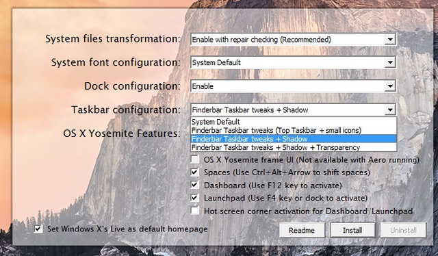 Khoác áo OS X Yosemite 10.10 cho Windows