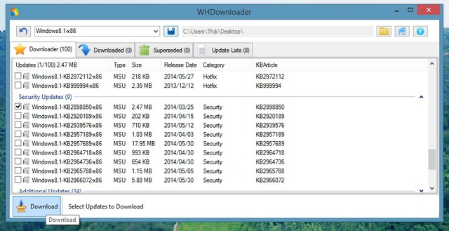 WHDownloader - Thêm một lựa chọn để update Windows offline