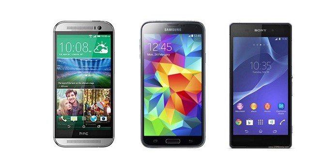Bộ ba siêu phẩm HTC One M8,Samsung Galaxy S5 và Sony Xperia Z2