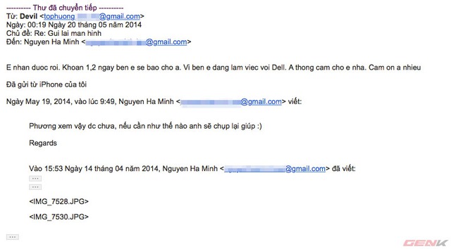 Email trao đổi giữa anh Minh và Phong Vũ nhưng tới nay vẫn chưa đi tới phương án giải quyết vấn đề.