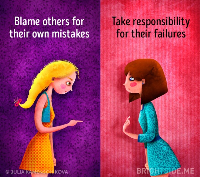  Người tiêu cực đổ lỗi cho người khác vì sai lầm của mình, trong khi người tích cực chịu trách nhiệm cho những thất bại do chính mình gây ra. 