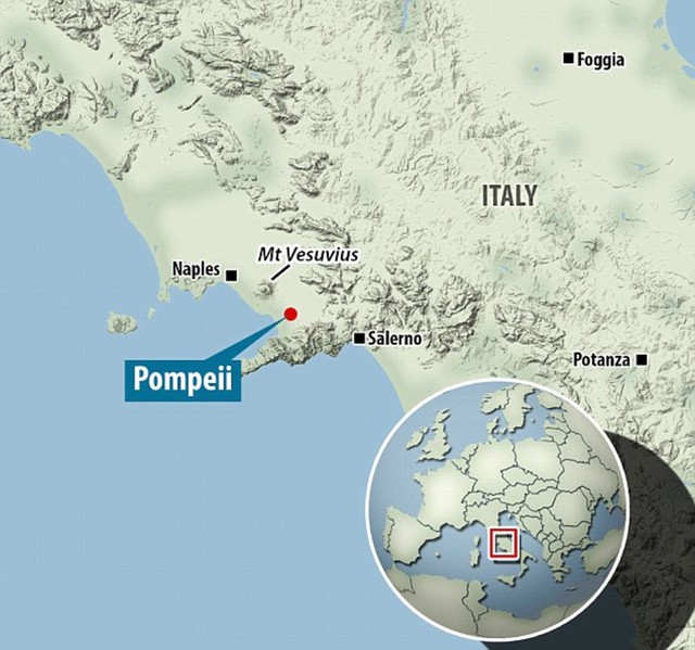  Vị trí của thành phố Pompeii và núi lửa Vesuvius 