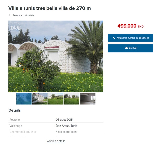  Đến Tunisia, bạn hoàn toàn có thể mua được một ngôi nhà rộng 223m2 nằm trên 3 mẫu đất khác nhau với đầy đủ các loại cây trái như đào, hạnh nhân, ô liu ở vùng ngoại ô. Còn nếu vào thành phố, bạn cũng có thể mua một ngôi nhà rộng 130m2 chỉ với giá 77.000 USD. 