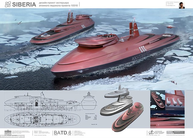  Thiết kế đậm chất tàu vũ trụ của dự án tàu phá băng hạt nhân Leader của Nga 
