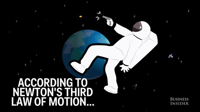  Theo định luật chuyển động thứ ba của Newton, khi bạn bắn súng trong không gian bạn sẽ bị đẩy ngược lại 