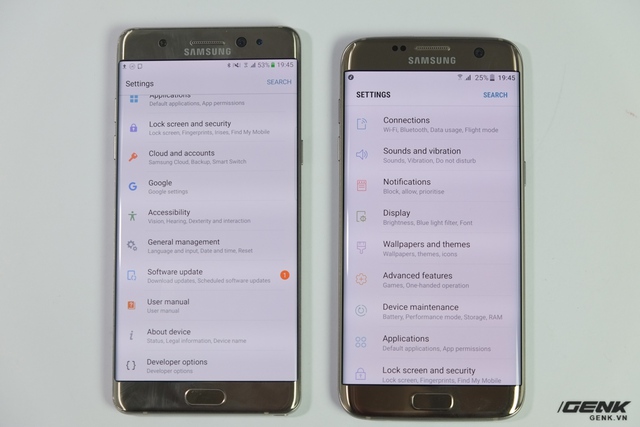  Ứng dụng Cài đặt của Galaxy S7 đã được cập nhật và có cách phân chia nhóm tương tự như Galaxy Note7 