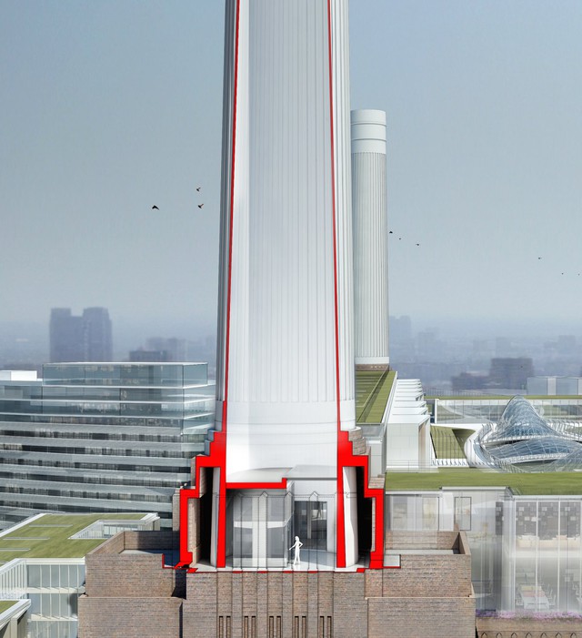  Mọi người có thể đi thang máy bằng kính qua chiếc ống khói của toà nhà để ngắm nhìn thành phố từ trên cao.​ 