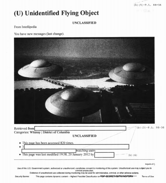  Intellipedia không nói gì nhiều về UFO. Bức ảnh này gần như là toàn bộ bài viết về nó. 