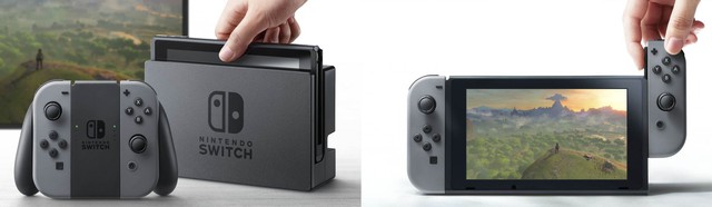 Trái: Nintendo Switch khi chơi ở nhà; Phải: Nintendo Switch khi chơi ở ngoài