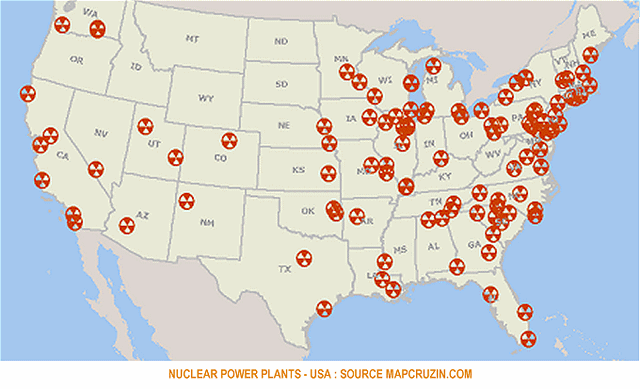  Địa điểm các nhà máy điện hạt nhân tại Mỹ. 
