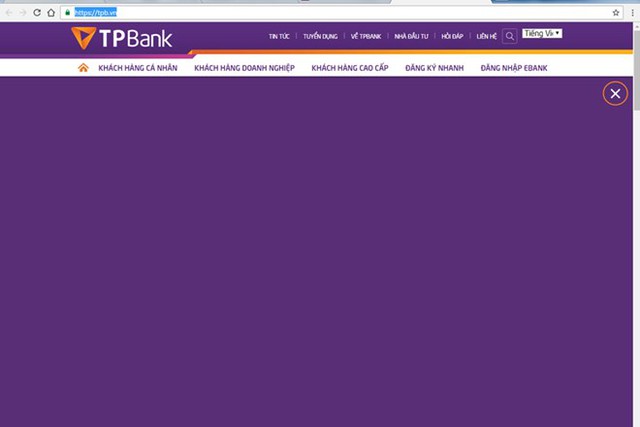  ​Giao diện website của TPBank vào khoảng 10 giờ sáng 10/10. (Ảnh chụp màn hình) 