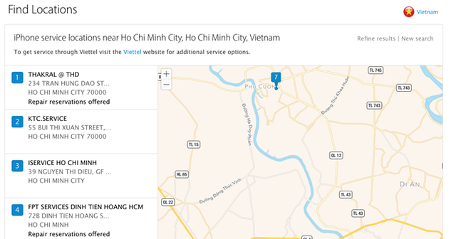 Người dùng có thể tra cứu các trung tâm bảo hành (có phí) cho các máy iPhone đời cũ.