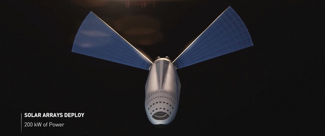  Một khi được tiếp đầy nhiên liệu, tàu vũ trụ sẽ triển khai hệ thống cánh quạt như những tấm pin mặt trời cho công suất 200 kW. 
