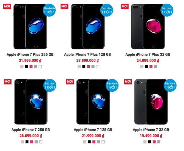  Giá iPhone 7 tại một số đơn vị bán lẻ ngày hôm nay (19/9) 