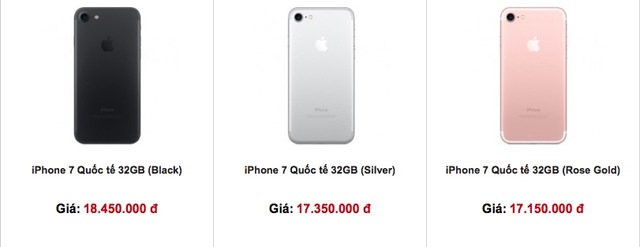  Giá iPhone 7 được chúng tôi tham khảo tại một số đơn vị bán lẻ 