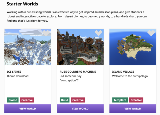  Các giáo viên cũng có thể xây dựng các bài học dựa trên các thế giới được tạo sẵn 