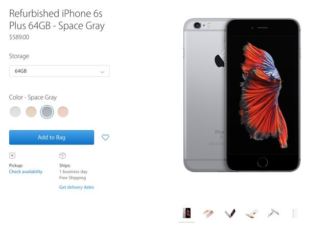  Phiên bản iPhone 6s Plus 64GB refurbished có giá 589 USD 