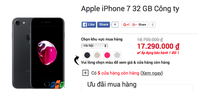  Giá bán iPhone 7 chính hãng được chúng tôi tham khảo tại một số đại lý bán lẻ 
