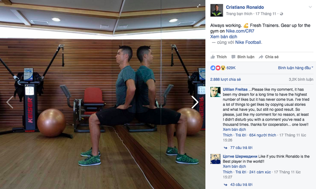  CR7 khoe động tác tập thể dục mới trên Facebook cá nhân 