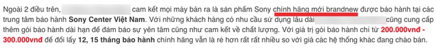  Các cửa hàng đều cam kết đây là máy mới, đủ phụ kiện, được bảo hành tại TTBH Sony VN 