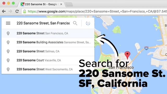  vào Google Maps, nhập địa chỉ 220 Sansome St.SF, California 