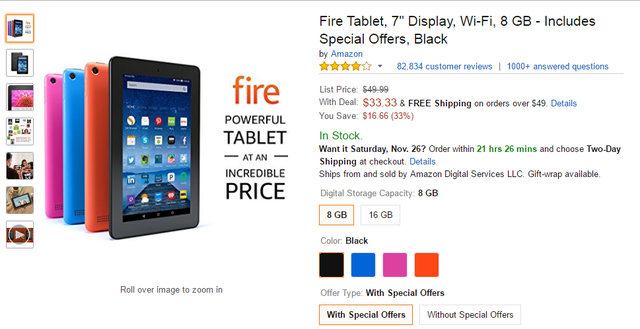  Amazon Fire Tablet - 33,33 USD 