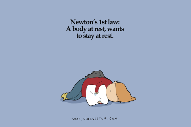  Định luật I Newton: cơ thể đang nghỉ ngơi, sẽ muốn nghỉ ngơi tiếp 