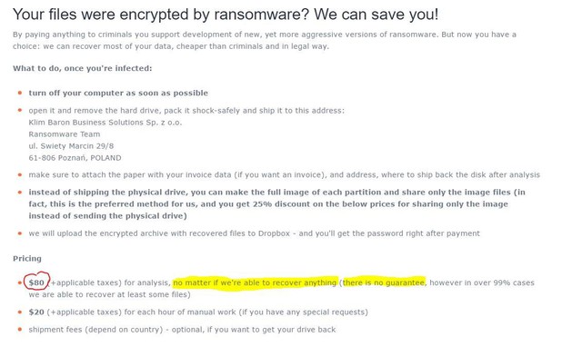  Một dịch vụ giúp giải mã hóa WannaCry xuất hiện trên mạng internet với giá 80 USD. 