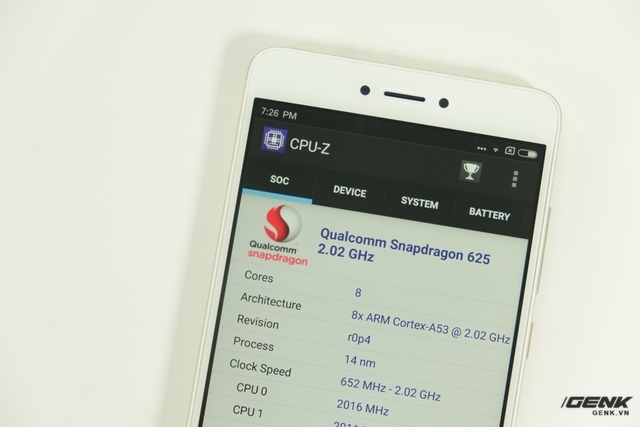  Redmi Note 4X sử dụng chip Snapdragon 625 với 8 nhân Cortex-A53 