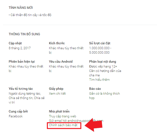  Ví dụ về Chính sách bảo mật (Privacy policy) trên phần mô tả ứng dụng Android 