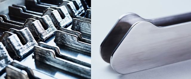 
Các linh kiện in 3D làm bằng titanium trước và sau khi được xử lý của Norsk Titanium
