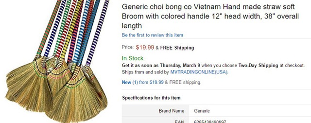  Sản phẩm chổi bông cỏ (chổi chít) được rao giá gần 20 USD trên Amazon. 