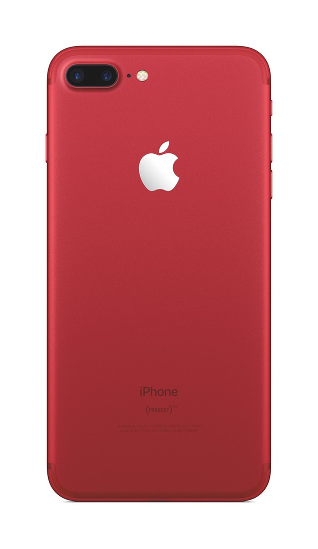 Mặt lưng chiếc iPhone 7/ 7 Plus đỏ có dòng chữ (PRODUCT)RED.