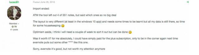  Một người dùng kêu ca trên diễn đàn của Evernote. 