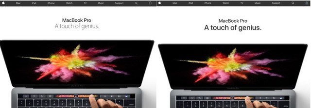  Ở bên trái là trang chủ Apple với nét chữ Myriad, ở bên phải là nét chữ San Francisco mới. 