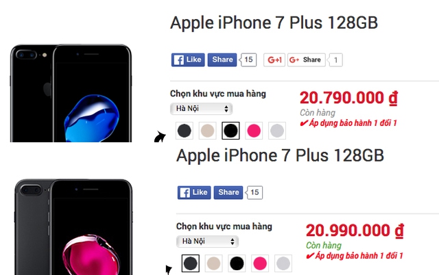  Tại một đại lý bán lẻ, iPhone 7 Plus Jet Black 128GB có giá rẻ hơn 200.000 đồng so với các màu còn lại 